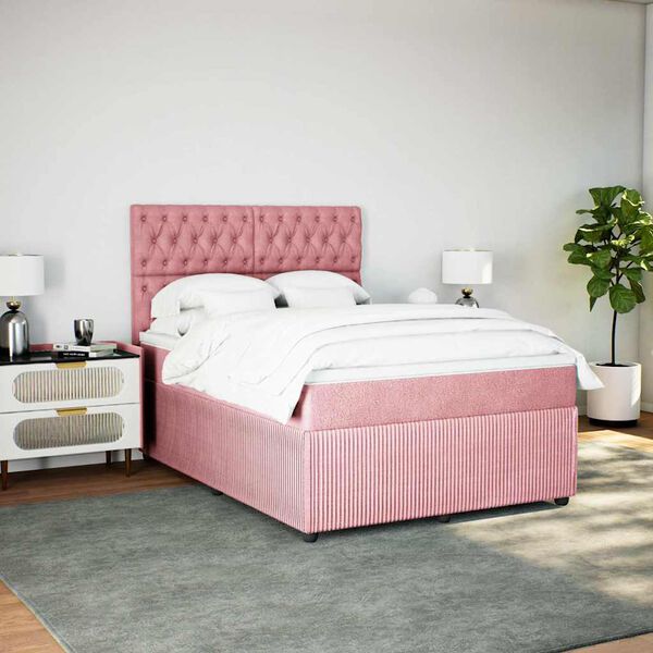vidaXL Sommier &agrave; lattes de lit avec matelas Rose 140x190 cm Velours