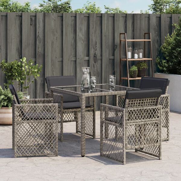 vidaXL Chaises de jardin avec coussins lot de 4 gris r&eacute;sine tress&eacute;e