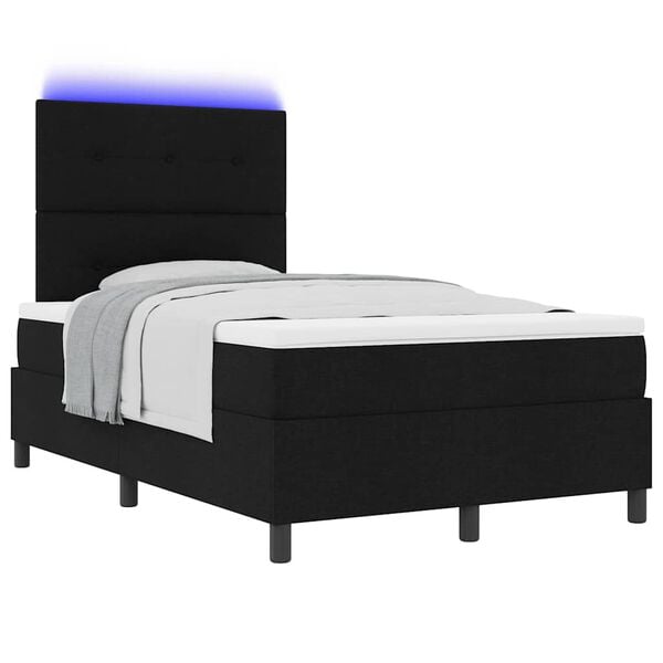 vidaXL Lit &agrave; ressorts avec matelas avec LED Noir 120 x 190 cm tissu