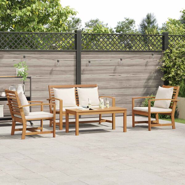 vidaXL Ensemble de canap&eacute; de jardin 4 pcs Naturel Bois de teck massif