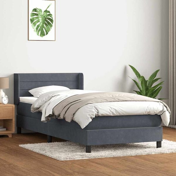 vidaXL Sommier &agrave; lattes de lit et matelas gris fonc&eacute; 80x210 cm velours