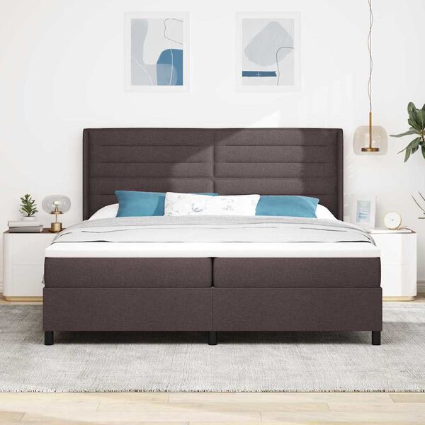 vidaXL Lit &agrave; ressorts avec matelas Marron fonc&eacute; 200 x 200 cm tissu