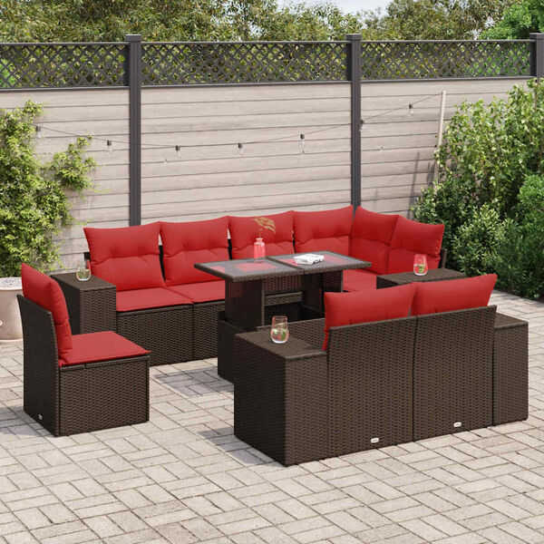 vidaXL Salon de jardin avec coussins 9pcs marron r&eacute;sine tress&eacute;e acacia