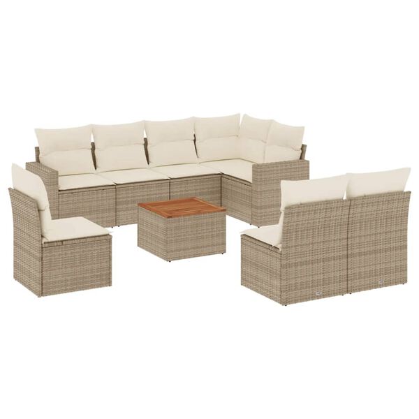 vidaXL Salon de jardin avec coussins 9 pcs beige r&eacute;sine tress&eacute;e