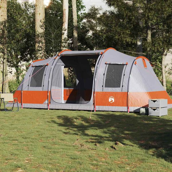 vidaXL Tente de camping tunnel 4 personnes gris et orange imperm&eacute;able