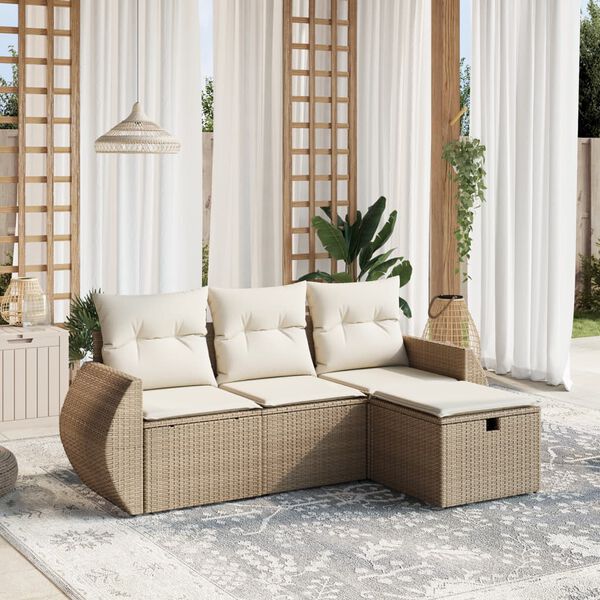vidaXL Salon de jardin avec coussins 4 pcs beige r&eacute;sine tress&eacute;e