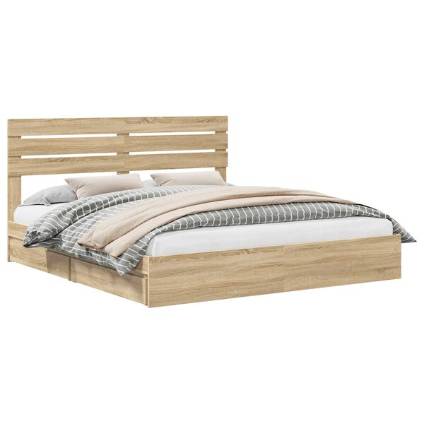 vidaXL Lit de Rangement Ch&ecirc;ne Sonoma 180 x 200 cm Bois d'ing&eacute;nierie