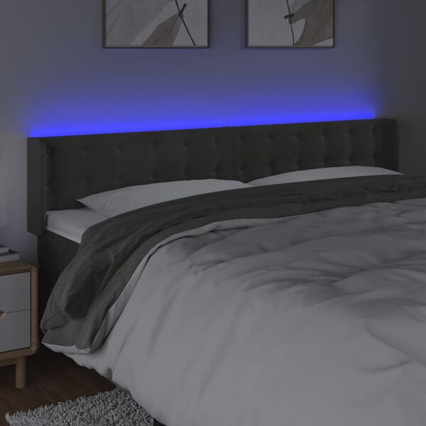 vidaXL T&ecirc;te de lit &agrave; LED Gris fonc&eacute; 203x16x78/88 cm Velours