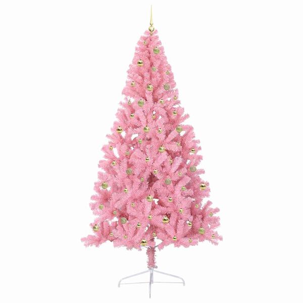 vidaXL Sapin de No&euml;l artificiel pr&eacute;-&eacute;clair&eacute; Rose 240 cm PVC