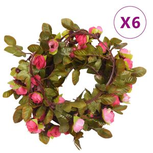 vidaXL Guirlandes de fleurs 6 pcs rose 215 cm