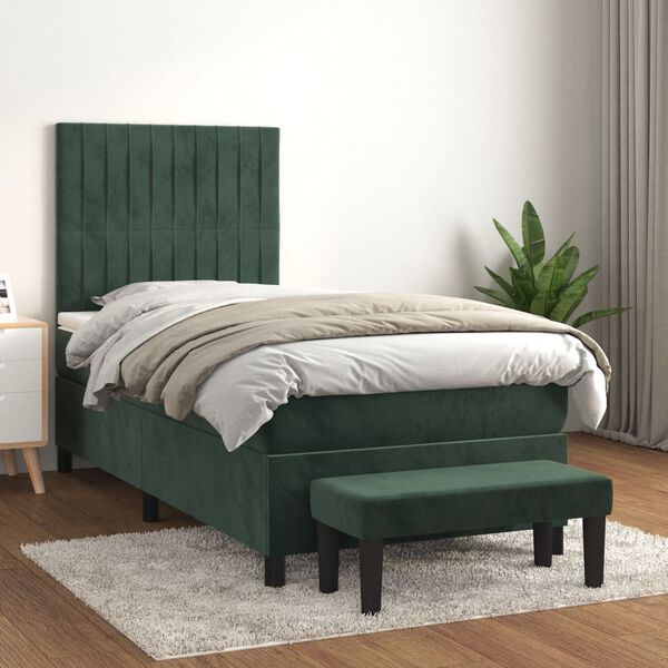 vidaXL Sommier &agrave; lattes de lit et matelas Vert fonc&eacute; 80x200 cm Velours