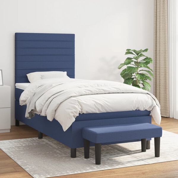 vidaXL Sommier &agrave; lattes de lit avec matelas Bleu 90x200 cm Tissu