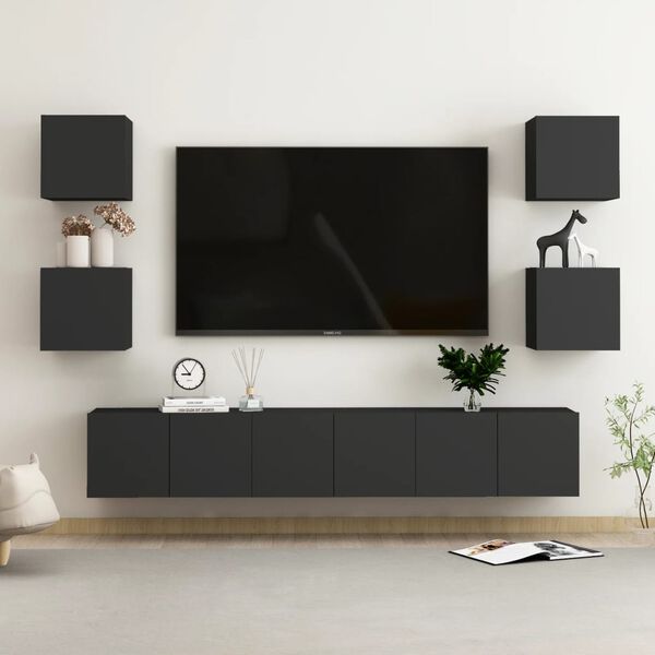 vidaXL Ensemble de meubles TV 7 pcs Noir Bois d'ing&eacute;nierie