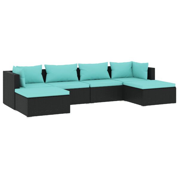 vidaXL Salon de jardin 6 pcs avec coussins R&eacute;sine tress&eacute;e Noir