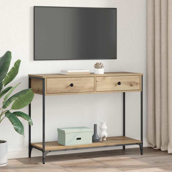 vidaXL Table console avec tiroir Ch&ecirc;ne artisanal 100 x 34,5 x 75 cm