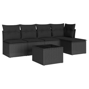 vidaXL Salon de jardin 6 pcs avec coussins noir r&eacute;sine tress&eacute;e