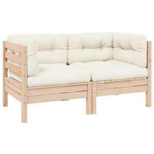 vidaXL Canap&eacute; 2 places de jardin et coussins cr&egrave;me Bois de pin solide