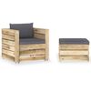 vidaXL Salon de jardin 2 pcs avec coussins Bois impr&eacute;gn&eacute; de vert