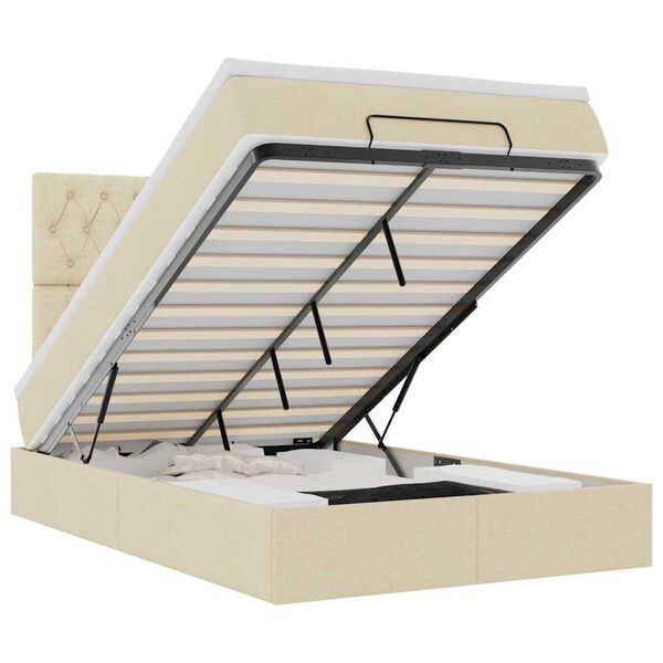 vidaXL Cadre de lit ottoman avec matelas cr&egrave;me 120x190 cm tissu