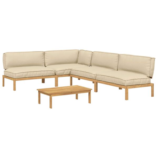 vidaXL Ensemble de Canap&eacute;s Uni 5 pcs Beige Bois d'Acacia Massif