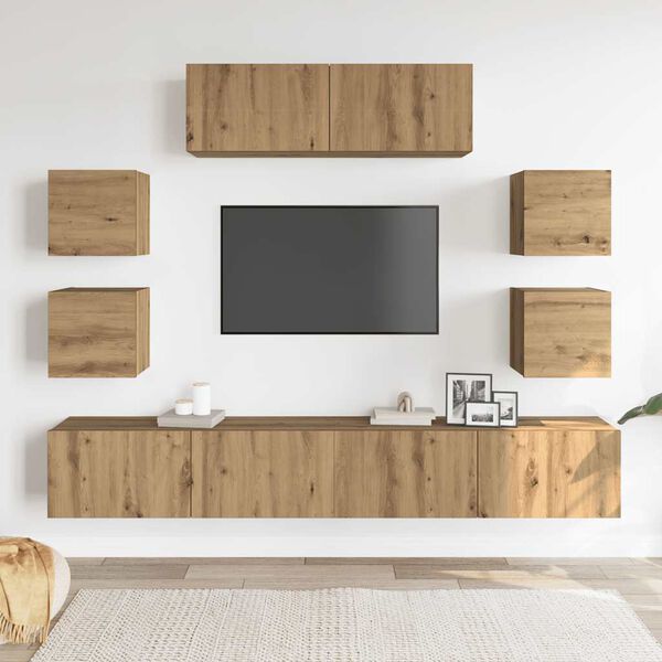 vidaXL Ensemble de meuble TV mural 7 pcs ch&ecirc;ne artisanal