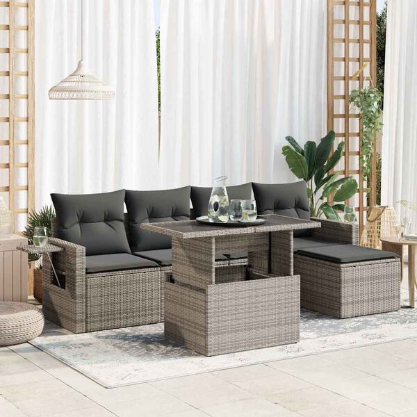 vidaXL Salon de jardin 6 pcs avec coussins gris r&eacute;sine tress&eacute;e