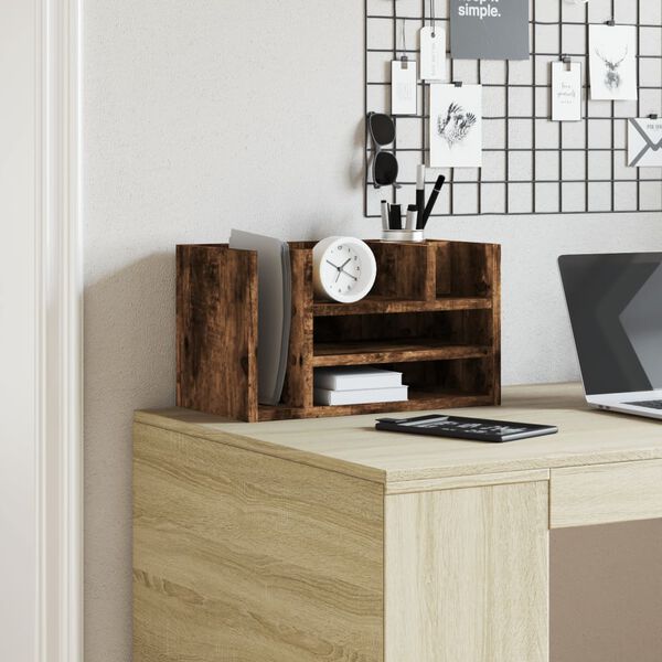 vidaXL Organisateur de bureau ch&ecirc;ne fum&eacute; 44,5x24x25 cm bois ing&eacute;nierie