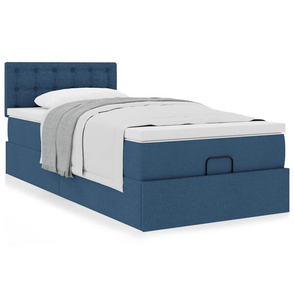 vidaXL Lit ottoman avec matelas bleu 90x200 cm tissu