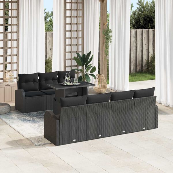 vidaXL Ensemble de canapé de jardin 8 pcs Noir Poly Rattan
