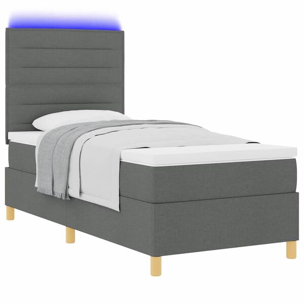 vidaXL Lit &agrave; ressort LED avec matelas Gris fonc&eacute; 100 x 200 cm tissu