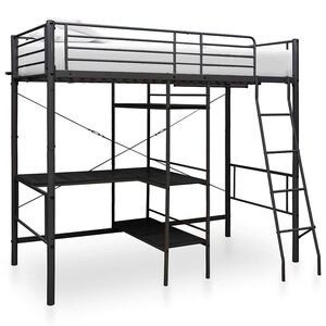 vidaXL Lit superpos&eacute; avec table sans matelas noir m&eacute;tal 90x200 cm