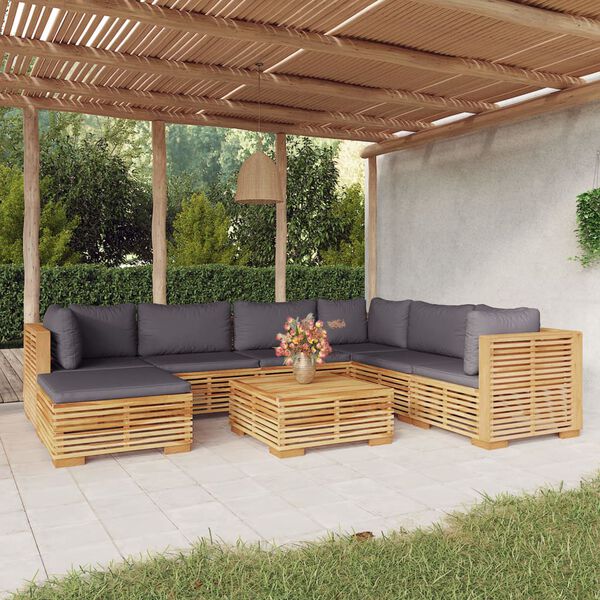 vidaXL Salon de jardin 8 pcs avec coussins Bois de teck solide