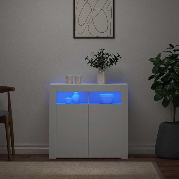 vidaXL Buffet avec lumi&egrave;res LED Blanc 80x35x75 cm