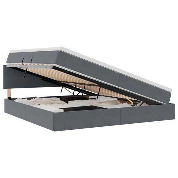 vidaXL Lit avec rangement et LED Gris fonc&eacute; 200 x 200 cm Velours