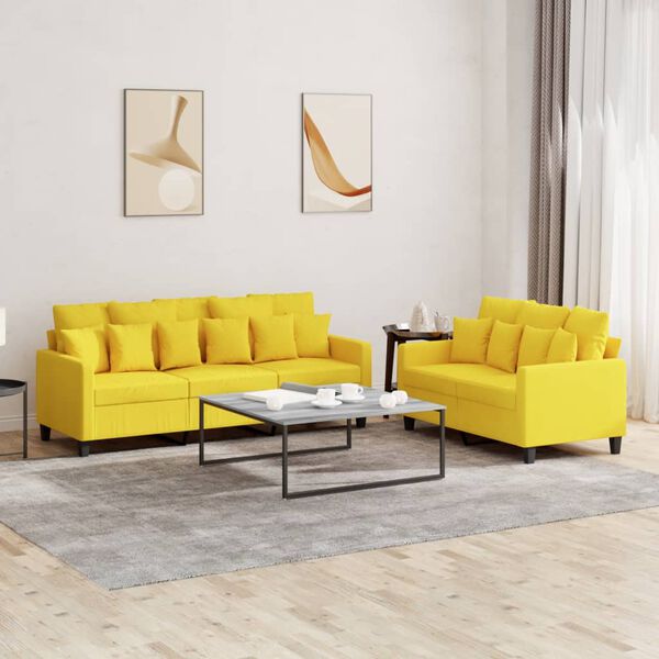 vidaXL Ensemble de canap&eacute;s 2 pcs avec coussins Jaune clair Tissu