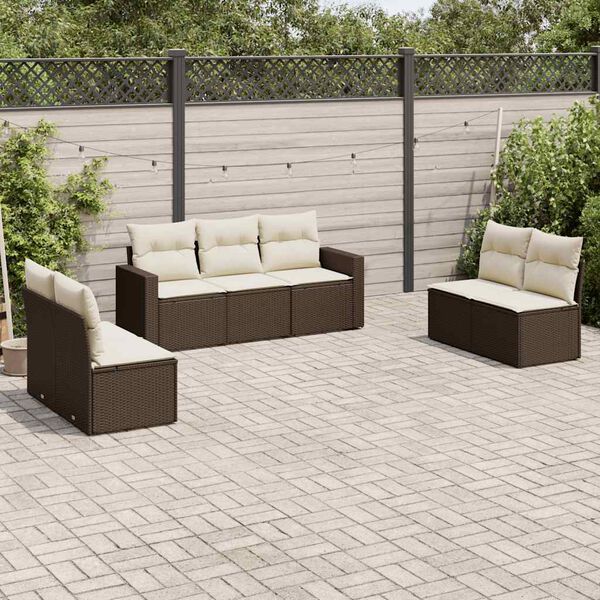 vidaXL Salon de jardin avec coussins 7 pcs marron r&eacute;sine tress&eacute;e