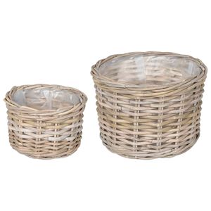 vidaXL Panier &agrave; plantes GENDT 2 pi&egrave;ces Gris naturel Rattan Kubu