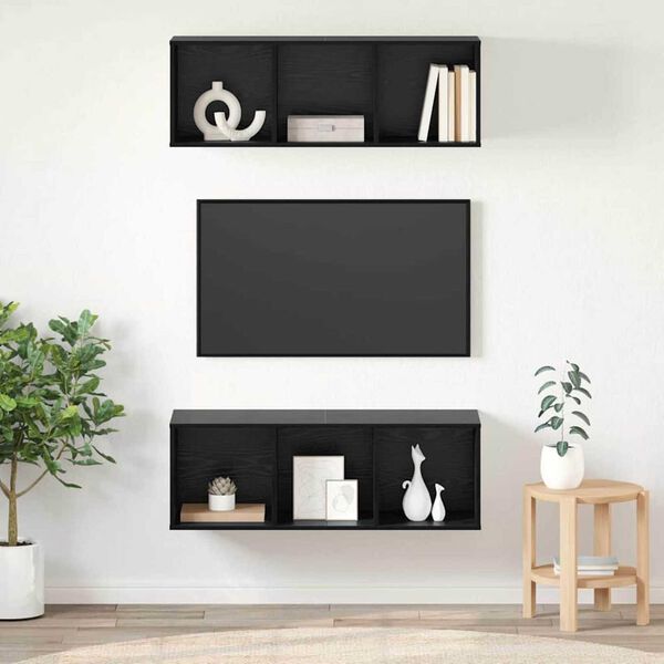 vidaXL Ensemble meuble TV 2 pcs Ch&ecirc;ne noir 37 x 37 x 107 cm