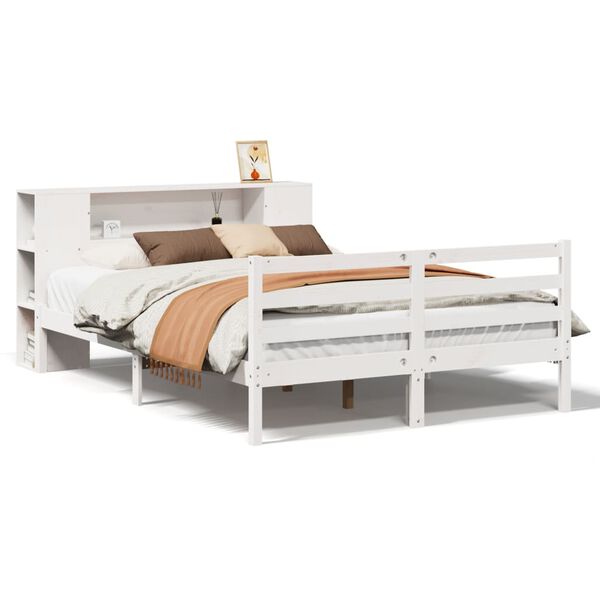 vidaXL Lit bibliothèque sans matelas blanc 160x200 cm bois pin massif