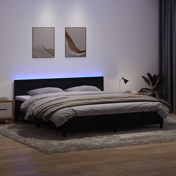 vidaXL Sommier &agrave; lattes de lit avec matelas et LED noir 200x210 cm Velours