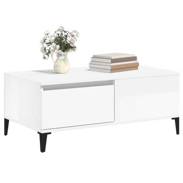 vidaXL Table basse Blanc brillant 90x50x36,5 cm Bois d'ing&eacute;nierie