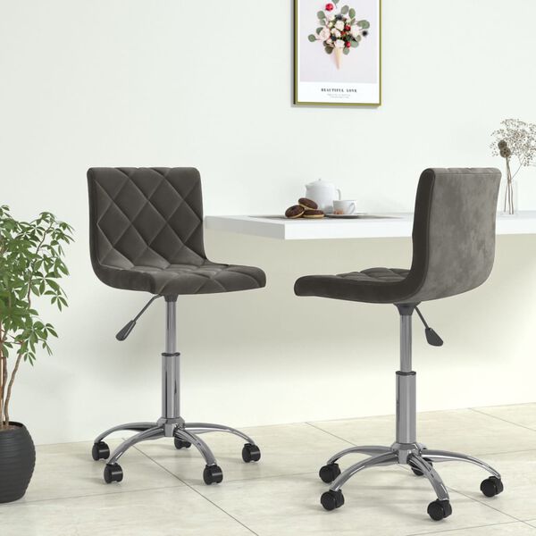 vidaXL Chaises pivotantes &agrave; manger lot de 2 Gris fonc&eacute; Velours