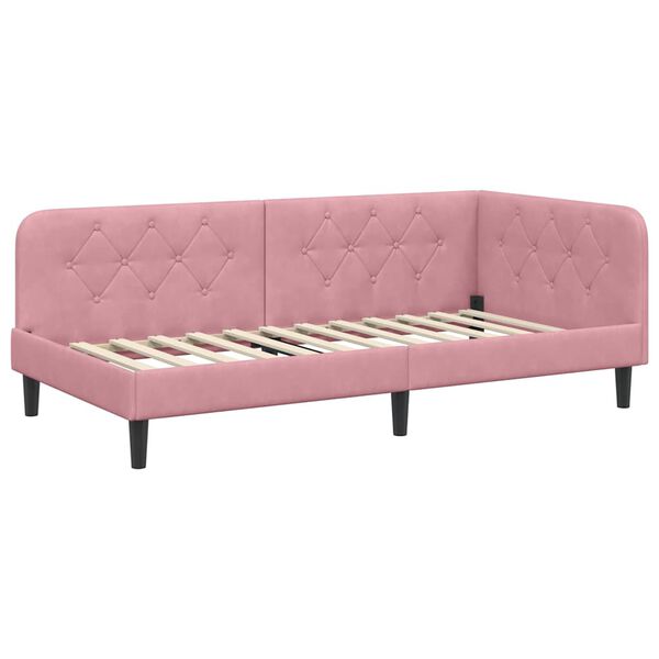 vidaXL Cadre de lit d'angle avec tête de lit Rose 90 x 190 cm Velours