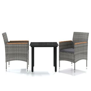 vidaXL Ensemble &agrave; manger de jardin et coussins 3 pcs Gris et noir