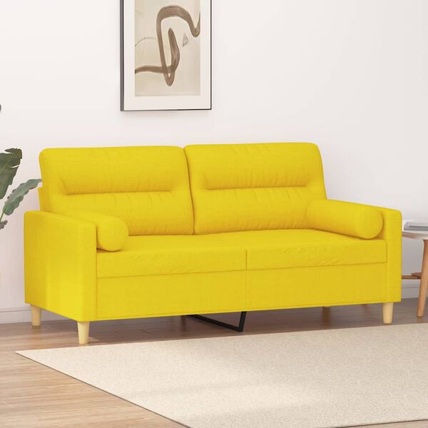 vidaXL Canap&eacute; 2 places avec oreillers jaune clair 140 cm tissu