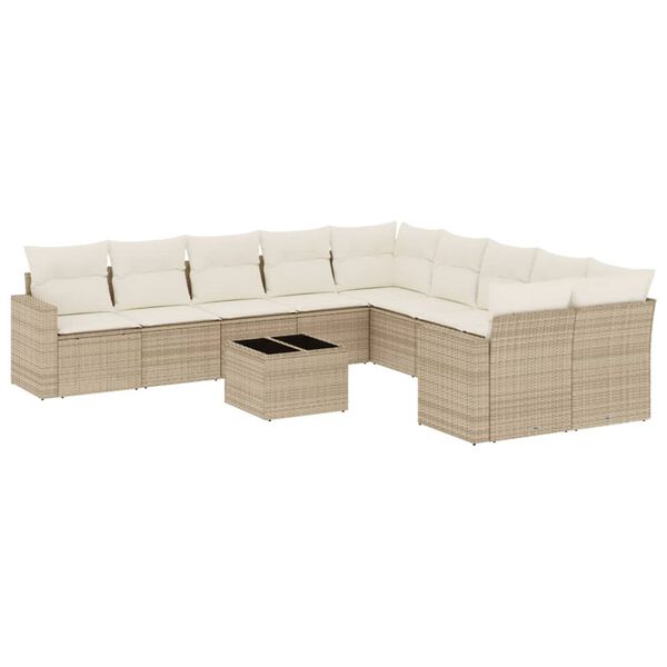 vidaXL Salon de jardin 11 pcs avec coussins beige r&eacute;sine tress&eacute;e