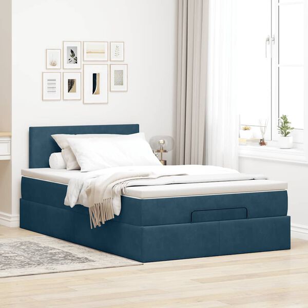 vidaXL Cadre de lit ottoman avec matelas bleu fonc&eacute; 120x200 cm velours