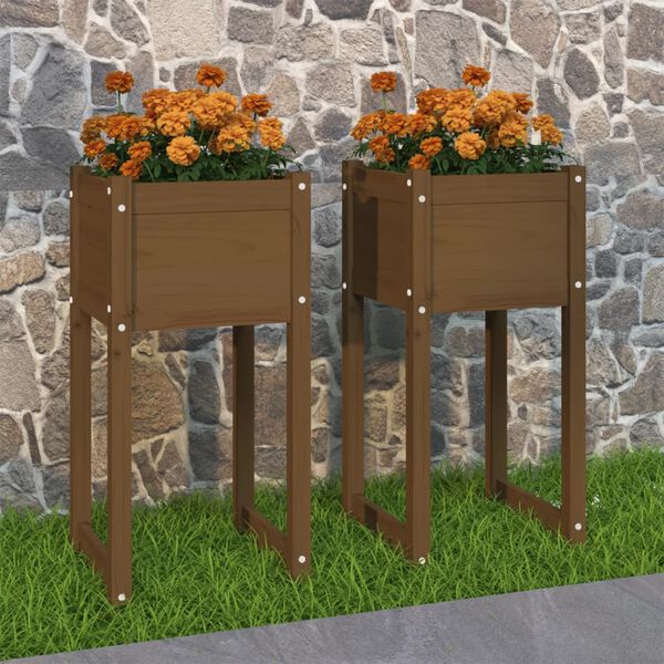 vidaXL Jardinières 2 pcs Marron miel 40x40x81 cm Bois massif de pin