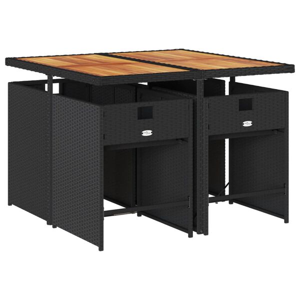 vidaXL Ensemble &agrave; manger de jardin coussins 5pcs Noir R&eacute;sine tress&eacute;e