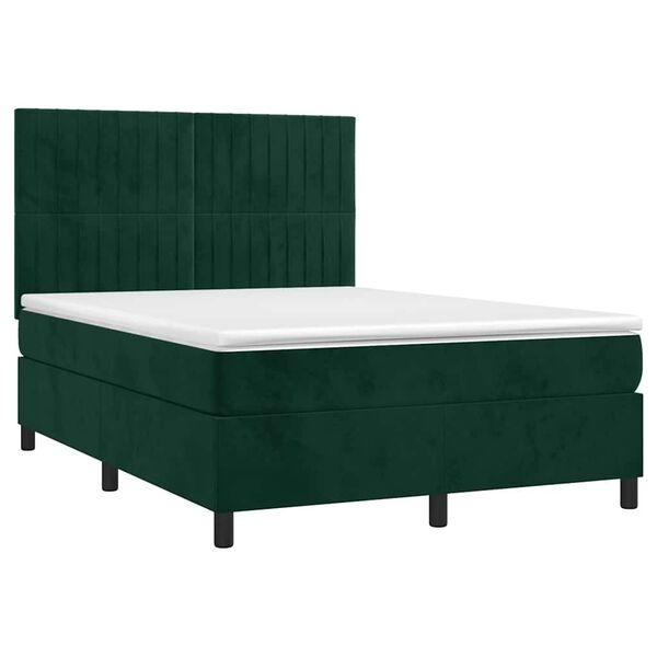 vidaXL Sommier &agrave; lattes de lit matelas et LED Vert fonc&eacute; 140x200 cm